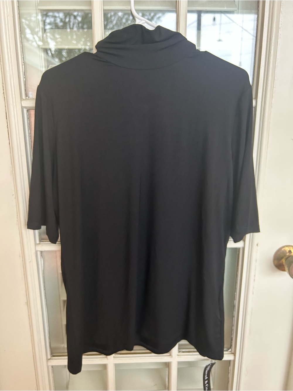 Women’s Black Short-Sleeve Polo Top with Draped Neck